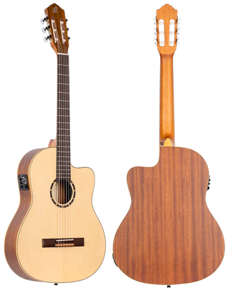 Ortega Guitars RCE141BK Family Series Pro Nylon 6-String Guitar with Spruce Top Mahogany Body and Pickup 